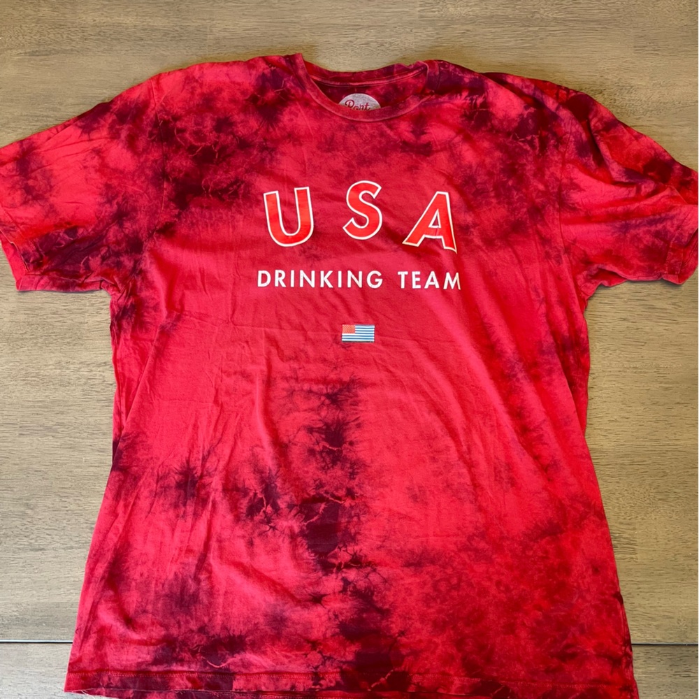 Red Tie-Dye USA Drinking Team T-Shirt